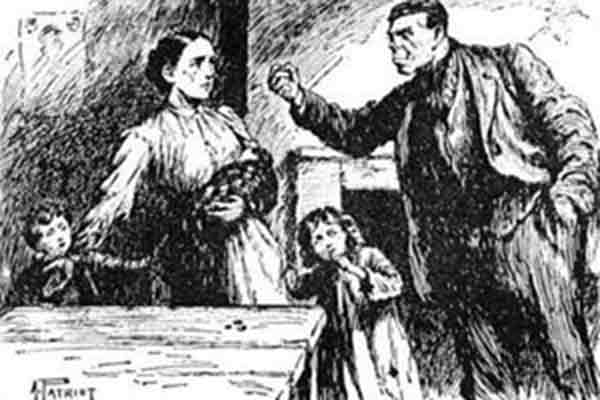 Illustration of husband threatening a wife
